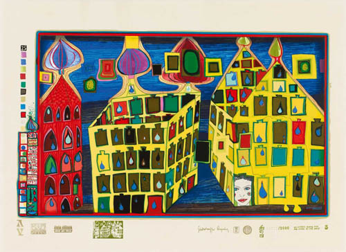 Hundertwasser - It Hurts to Wait with Love if Love is Somewhere Else - 1971 color screenprint